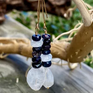Black Welo Opal & Moonstone ‘Dragon Fire’ Drop Earrings