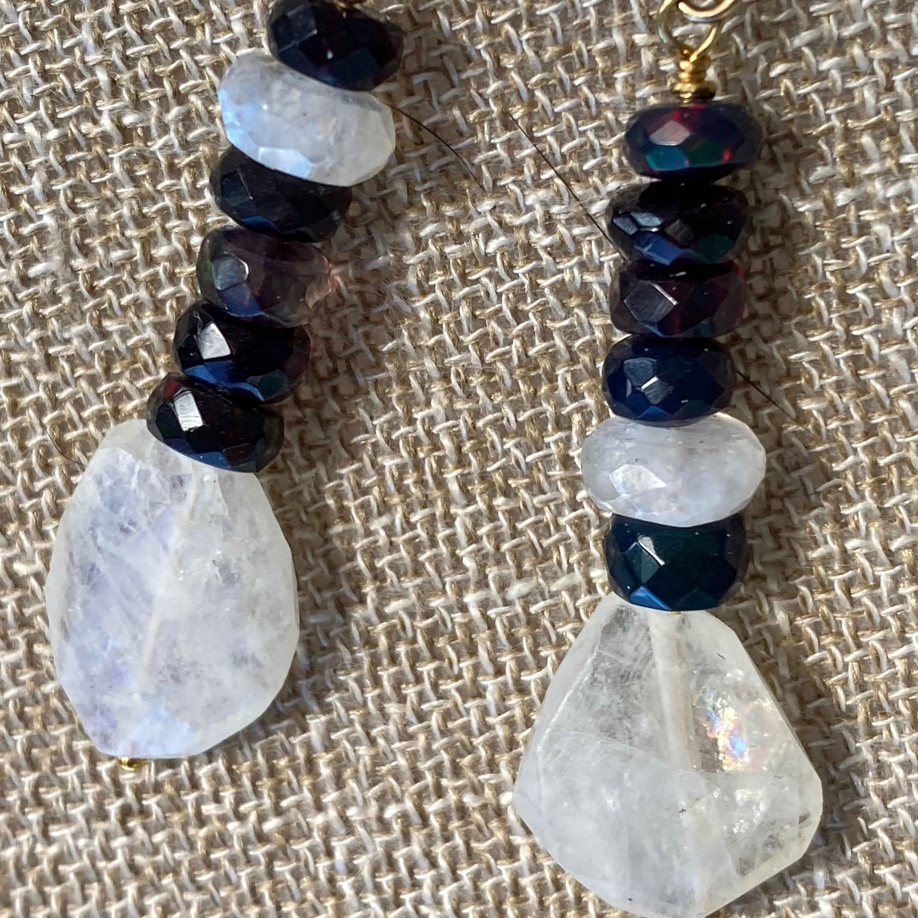 Black Welo Opal & Moonstone ‘Dragon Fire’ Drop Earrings