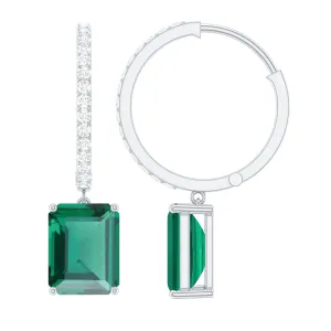 Certified Created Emerald Hoop Drop Earrings