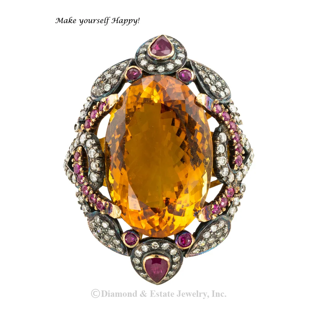 Citrine Diamond Ruby Cocktail Ring