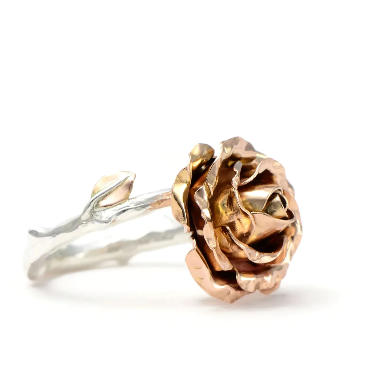 Cocktail rose ring in rose gold and silver twig band