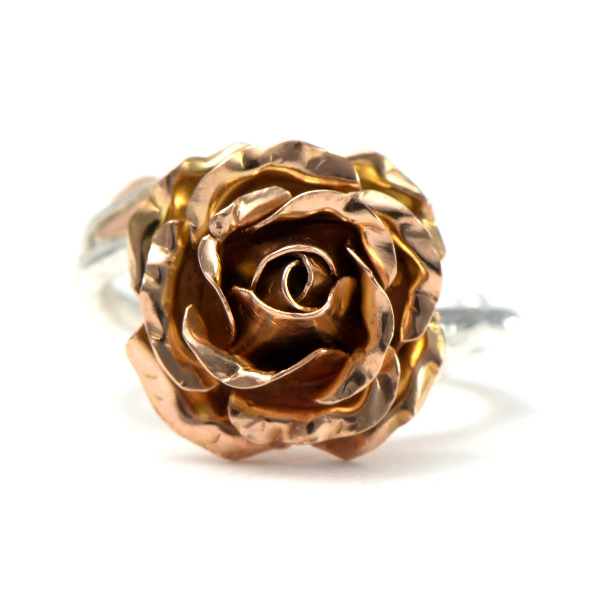 Cocktail rose ring in rose gold and silver twig band