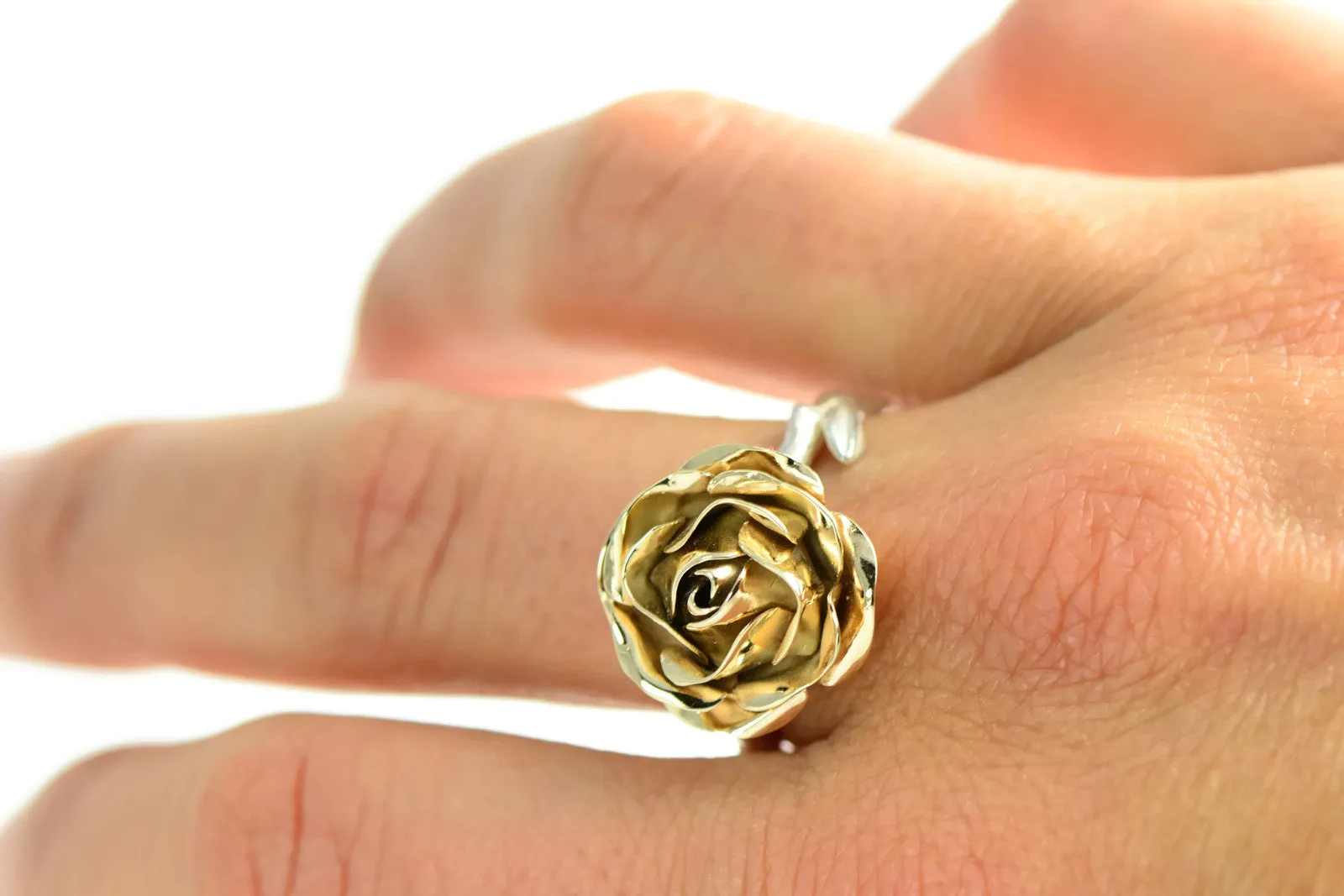 Cocktail rose ring in rose gold and silver twig band