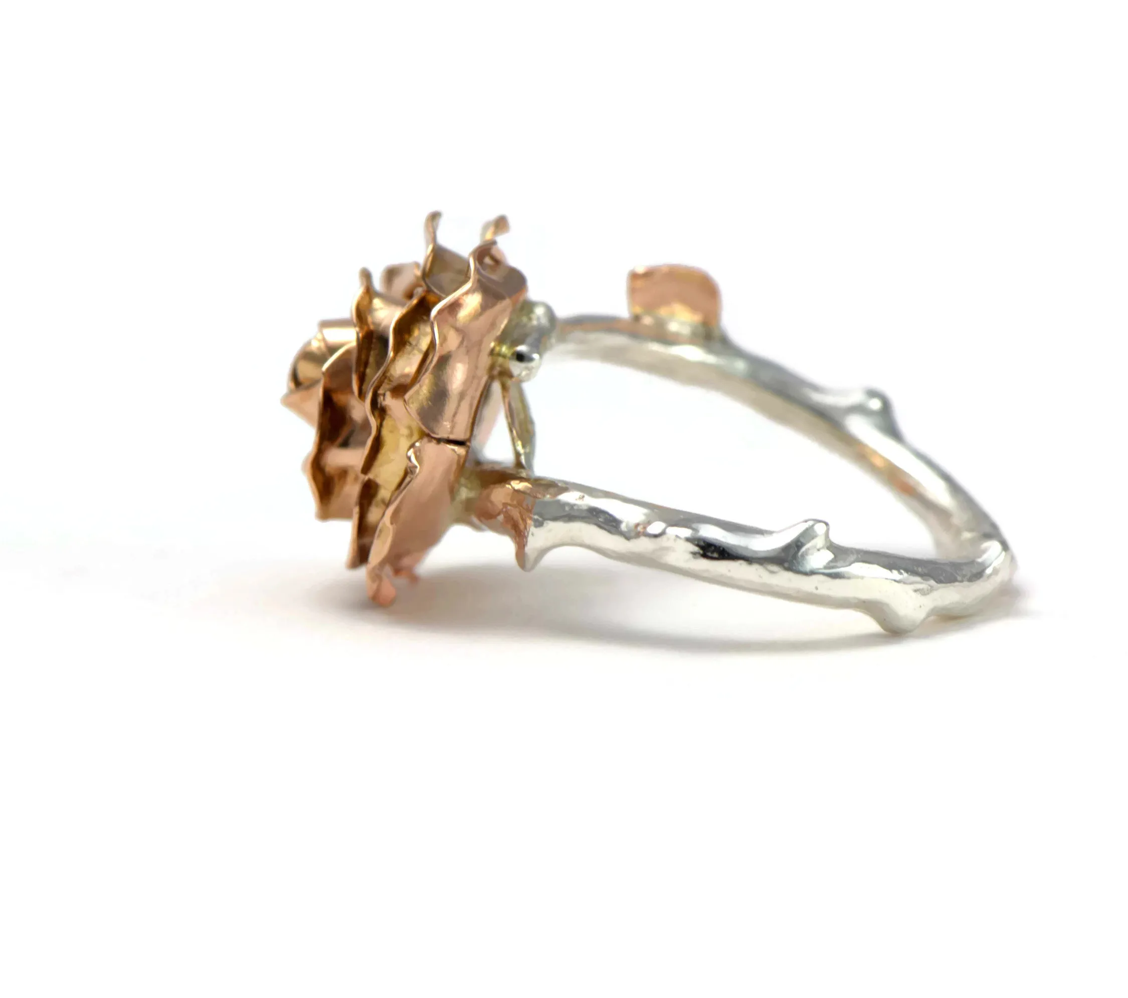 Cocktail rose ring in rose gold and silver twig band