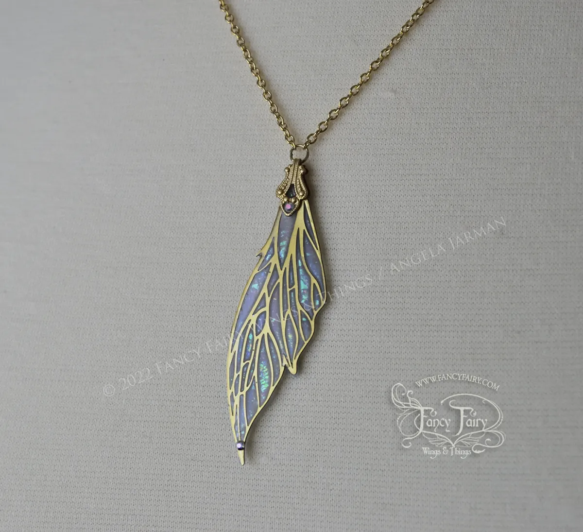 Colette Fairy Wing Necklace & Earrings set in Brass and Faux Opal