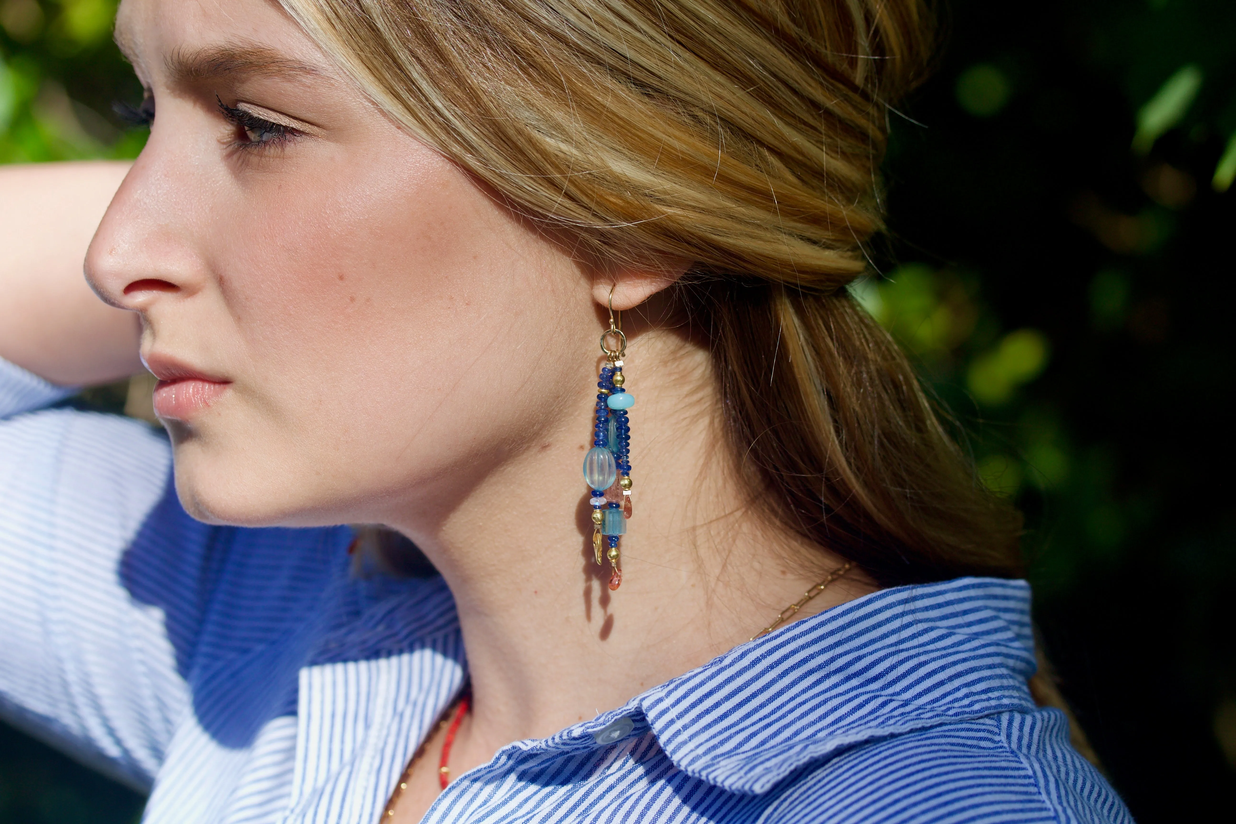 Colorful Triple Drop Gemstone Earrings