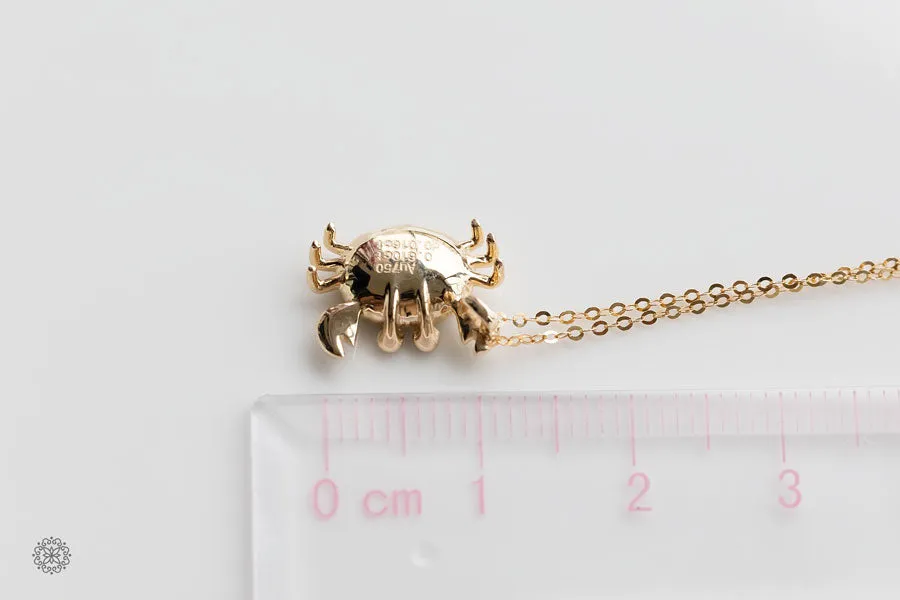 Crab Doublet Opal & Diamond 18K Yellow Gold Cancer Zodiac Pendant Necklace