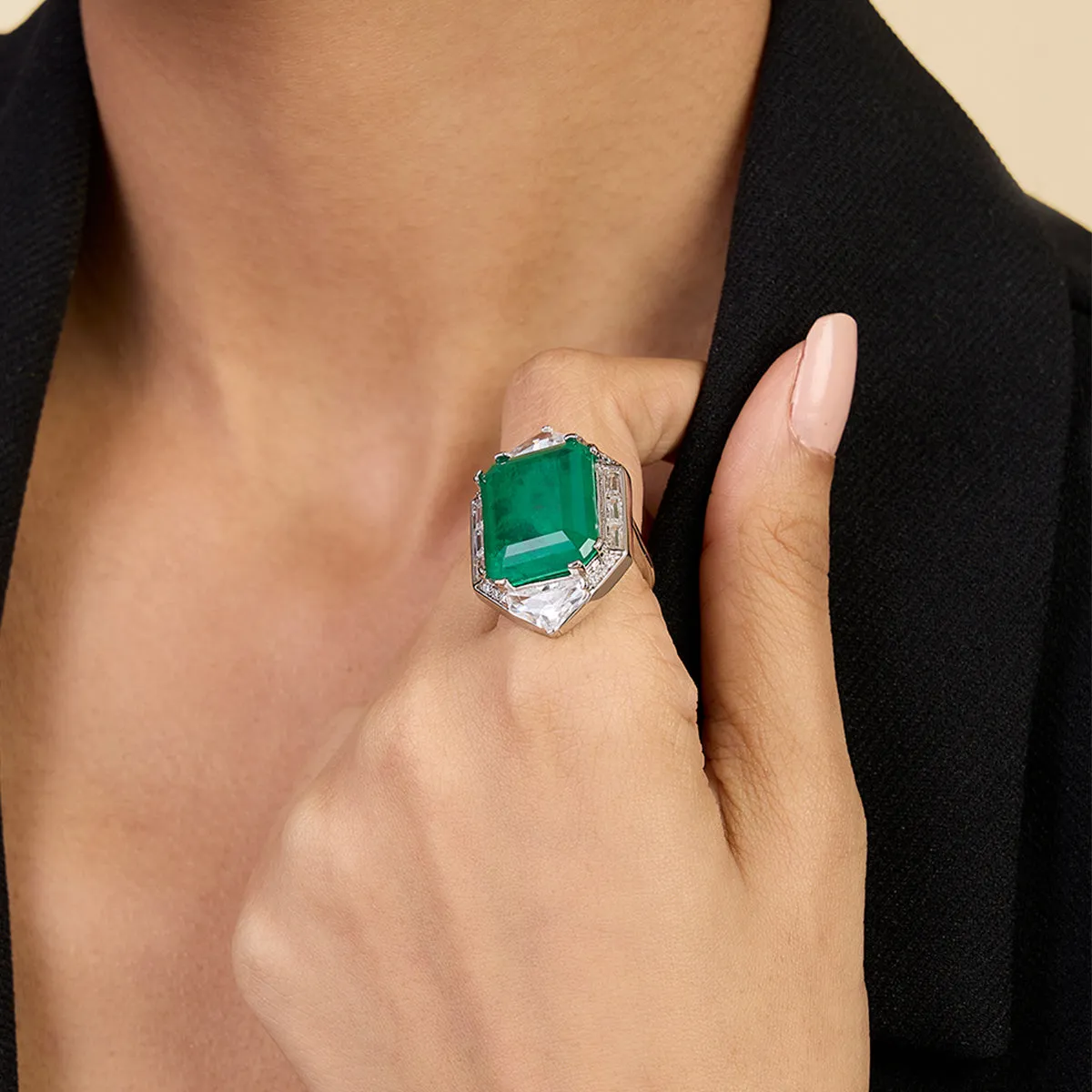 Doublet Dark Emerald Cocktail Ring
