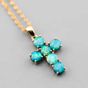 Doublet Opal Cross Pendant Necklace: Australian Opal in 18K Gold