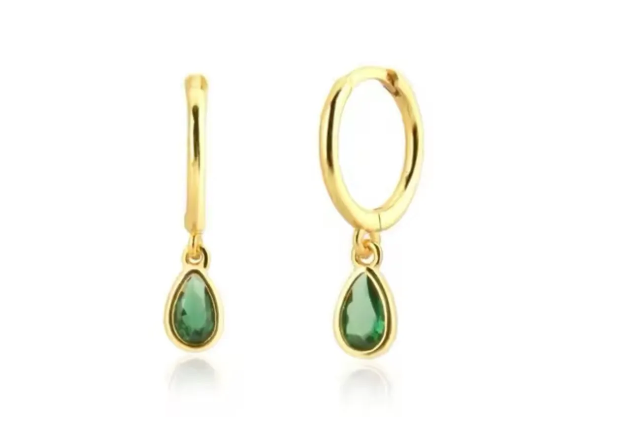 Emerald Cz Dangle Drop Earrings