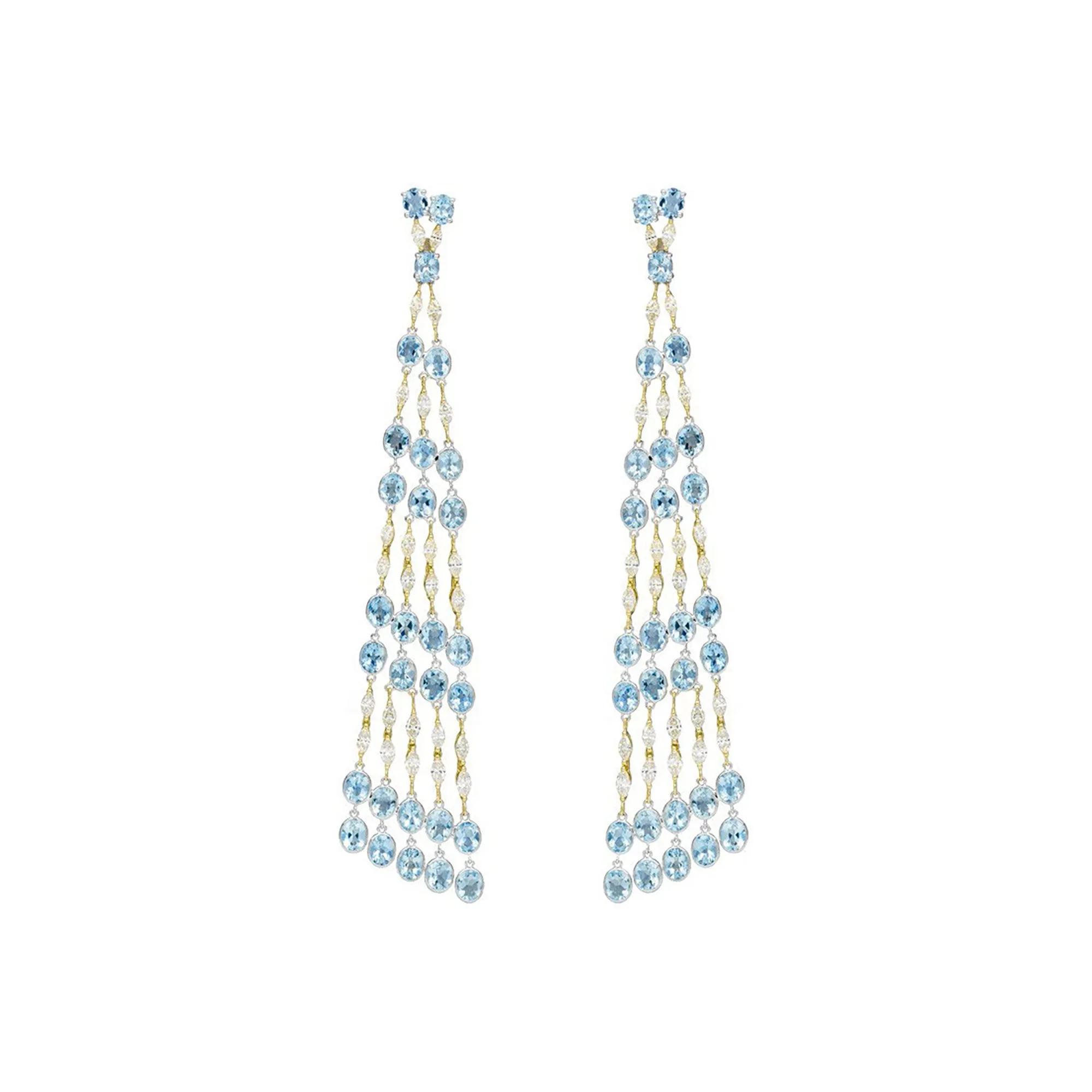 Etho Maria Aquamarine Yellow Diamond Diem Four-Strand Chandelier Earrings