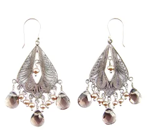 Flow Chandelier Earrings w/Smokey Topaz and cream pearls