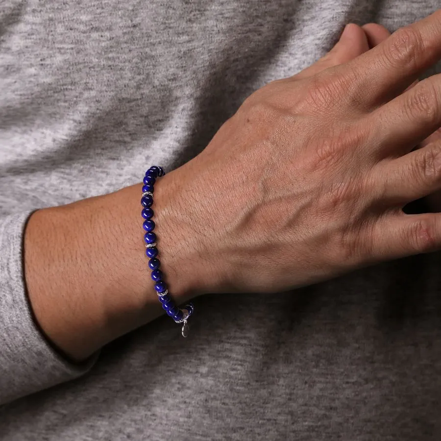 Gabriel & Co. Silver Mens Lapis Bead Bracelet
