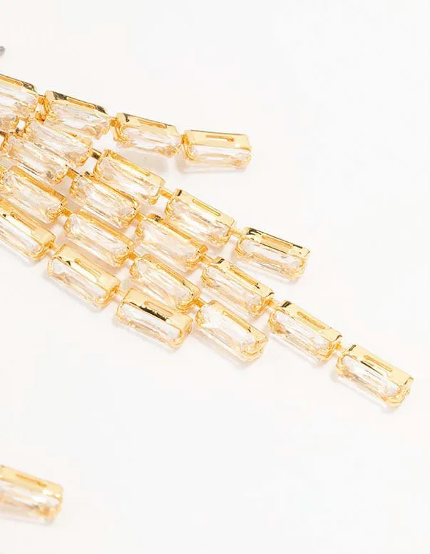 Gold Plated Baguette Chandelier Earrings