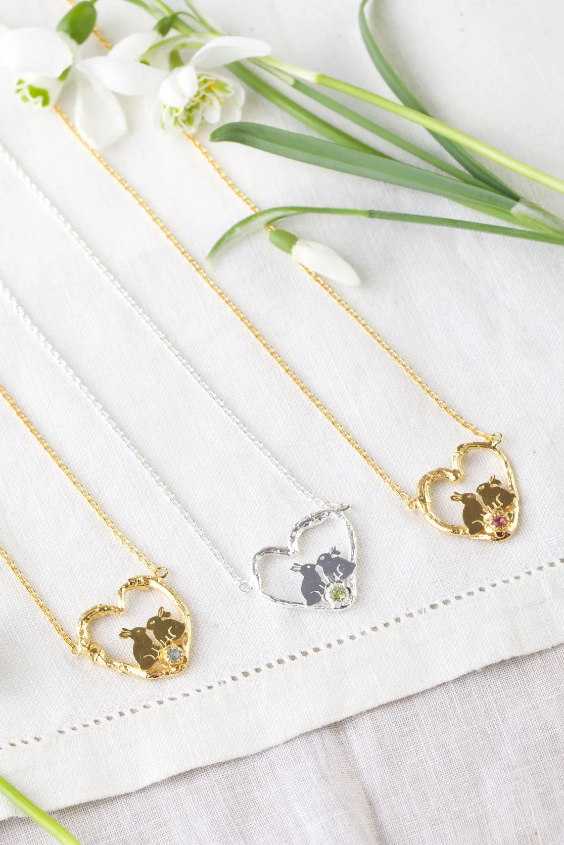 Kissing Bunny Rabbits In A Heart Necklace