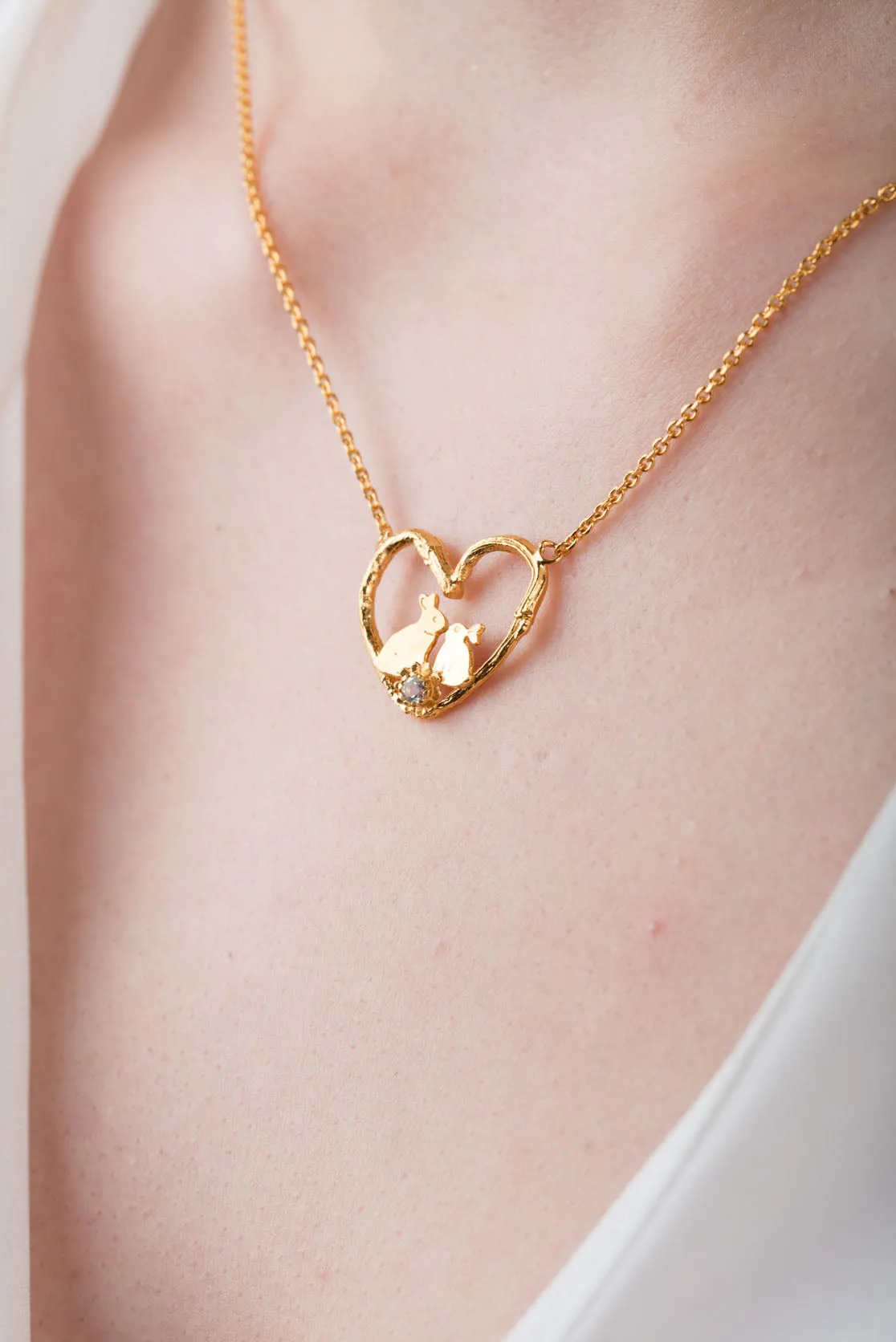 Kissing Bunny Rabbits In A Heart Necklace