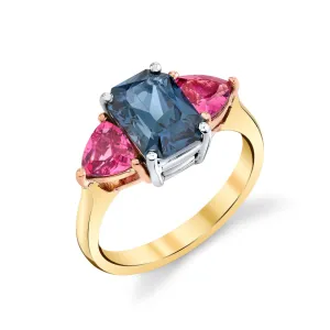 Lavender and Pink Mahenge Spinel 3-Stone Cocktail Ring in 18k Gold