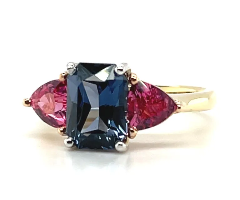 Lavender and Pink Mahenge Spinel 3-Stone Cocktail Ring in 18k Gold