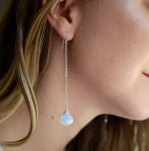 Long Rainbow Moonstone Dangle Chain Earrings