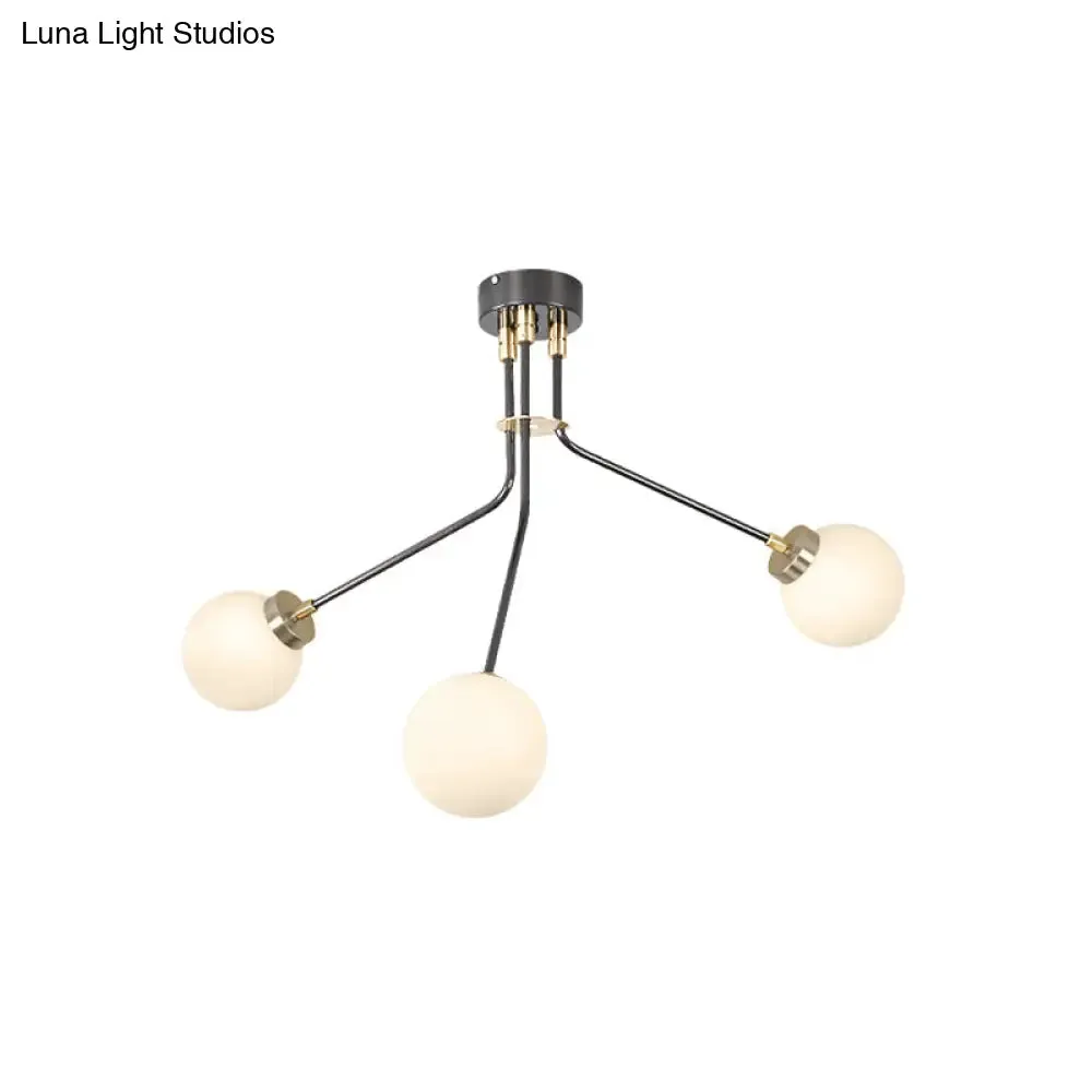 Modern Glass Chandelier Light - Globe White Pendant Fixture (3/7 Lights) for Living Room - Black Finish