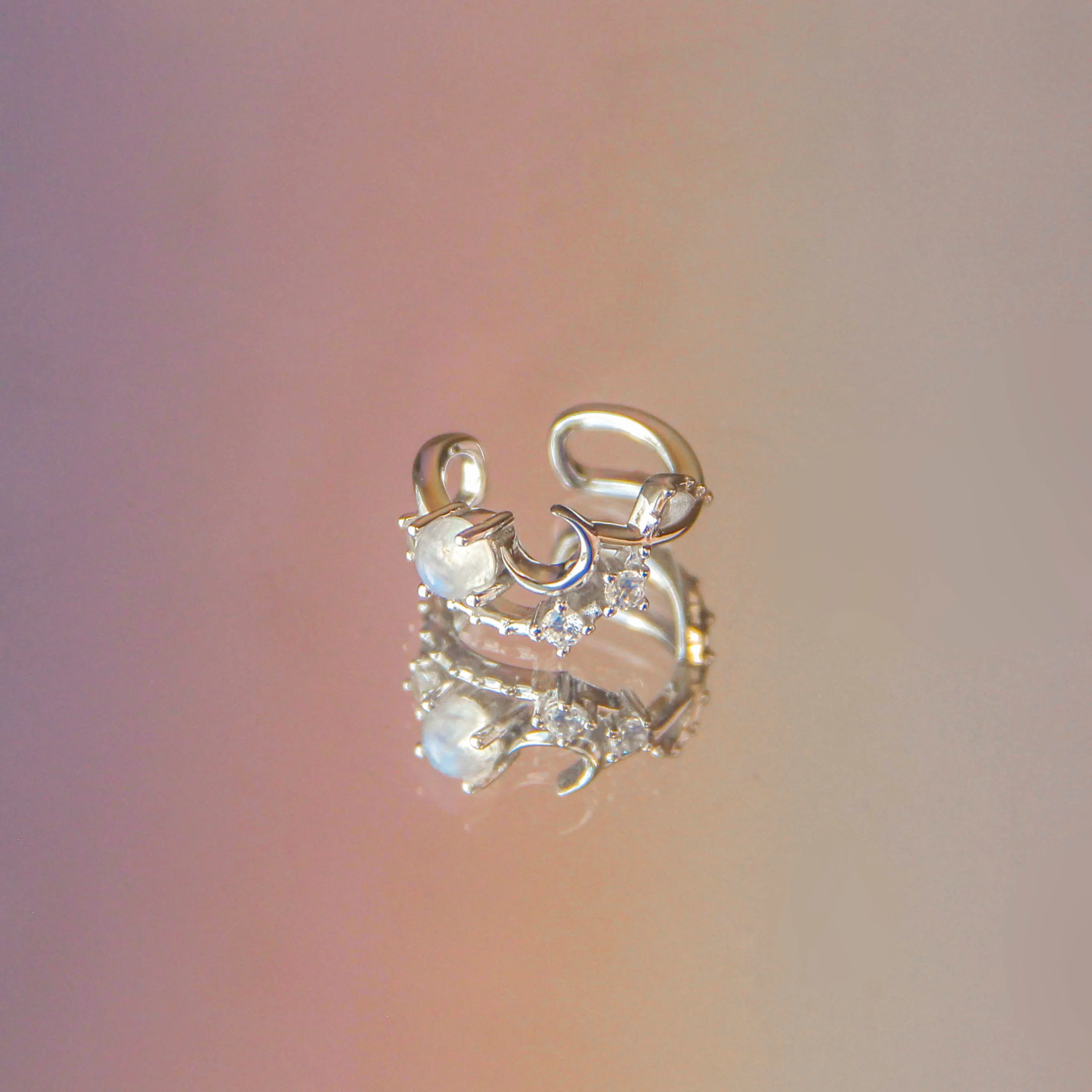 Moonstone Silver Cross Over Ear Cuff - Luna