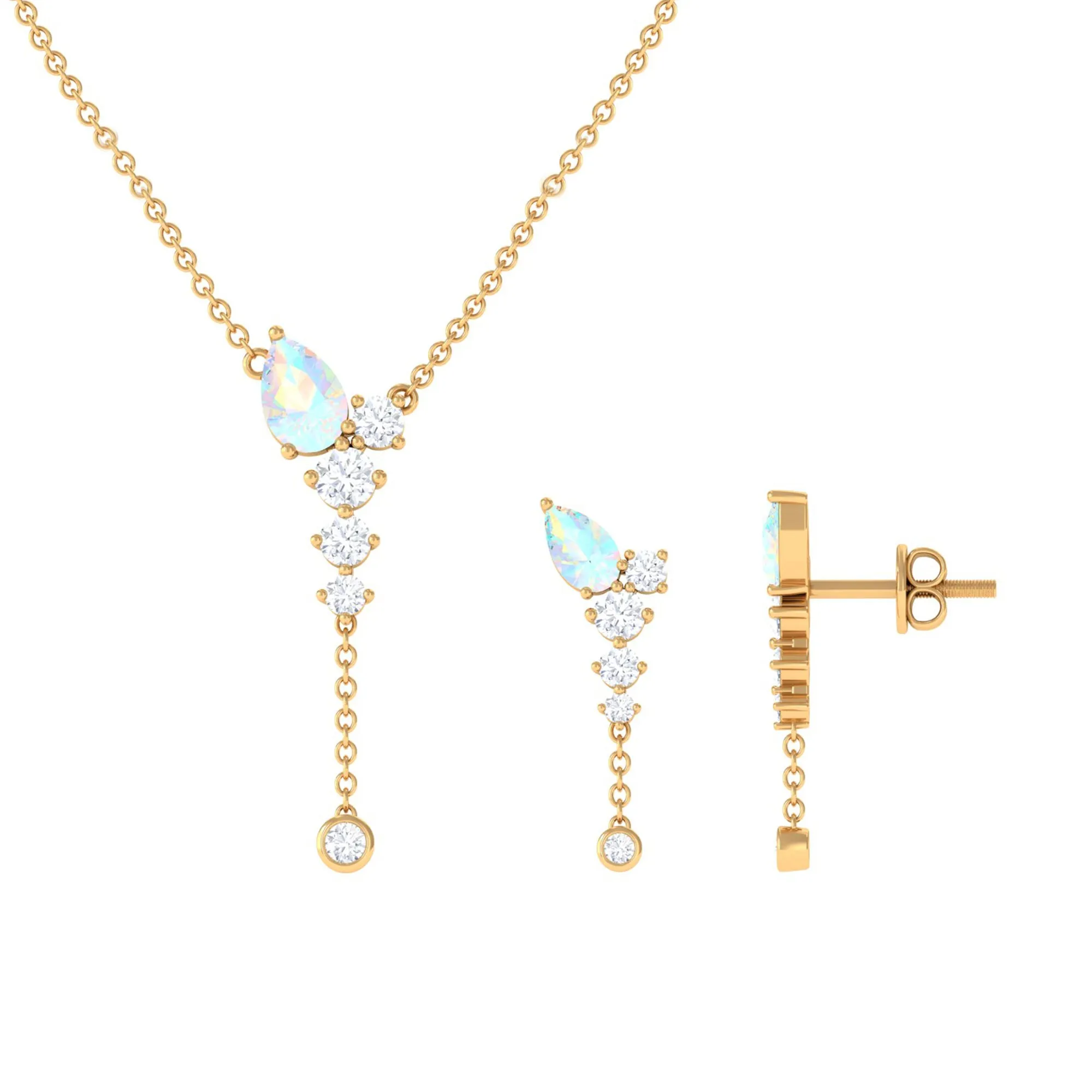 Natural Ethiopian Opal Teardrop Jewelry Set with Moissanite
