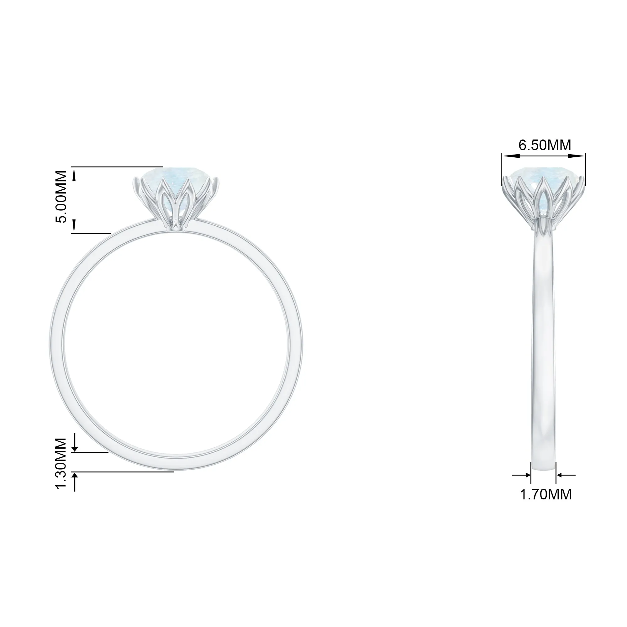 Natural Moonstone Solitaire Ring in Lotus Basket Setting