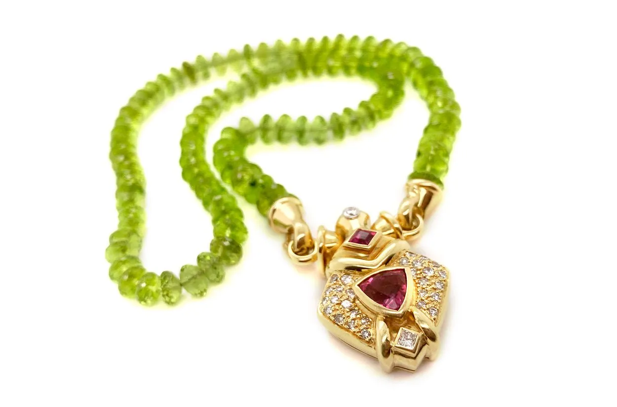 Necklace 18kt Gold Peridot & Tourmaline