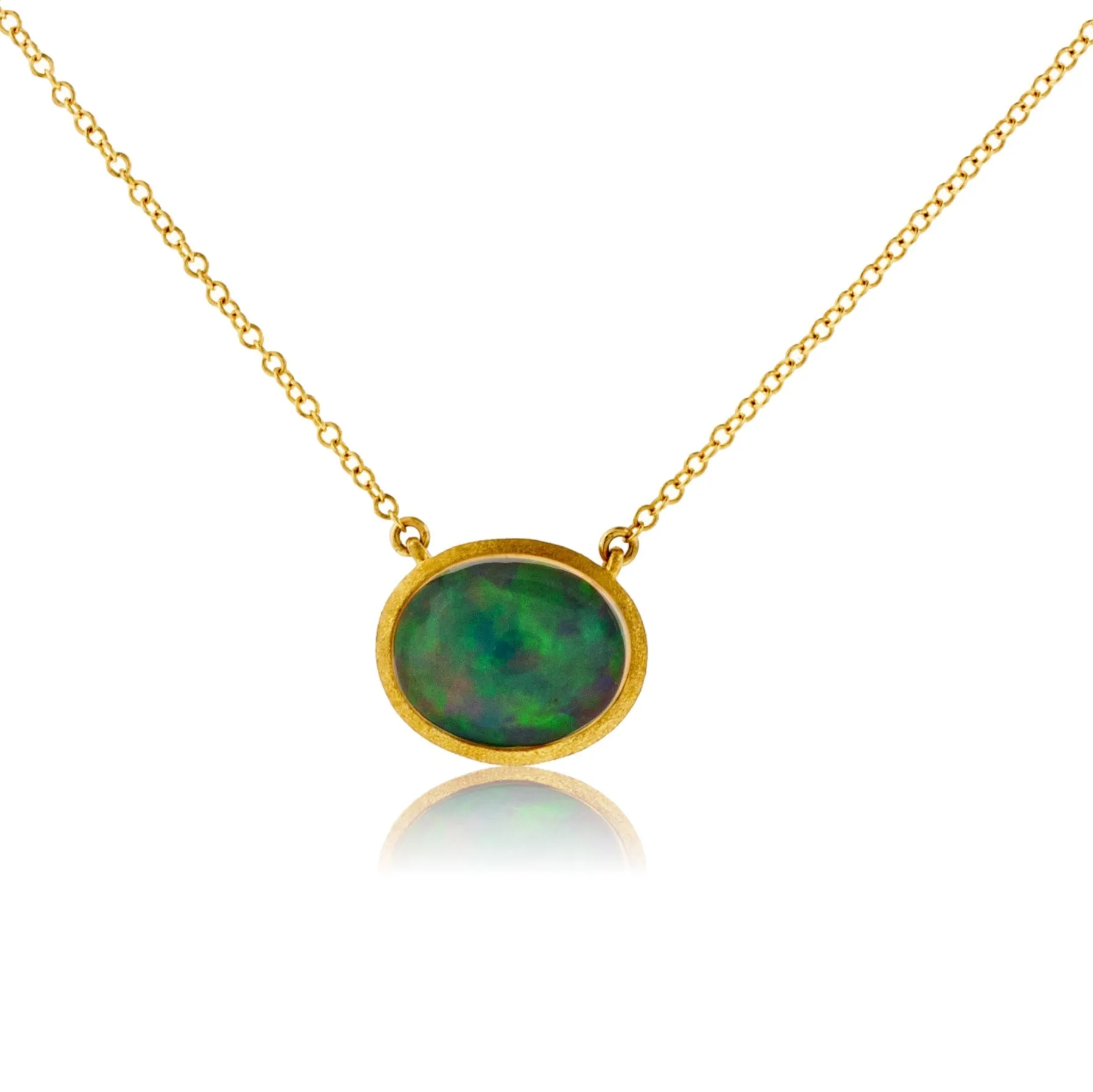 Oval Shaped Opal Cabochon Pendant with Chain