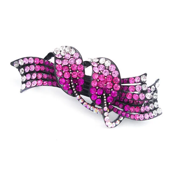 Pink Leaves Czech Crystal Rhinestone Hair Barrette