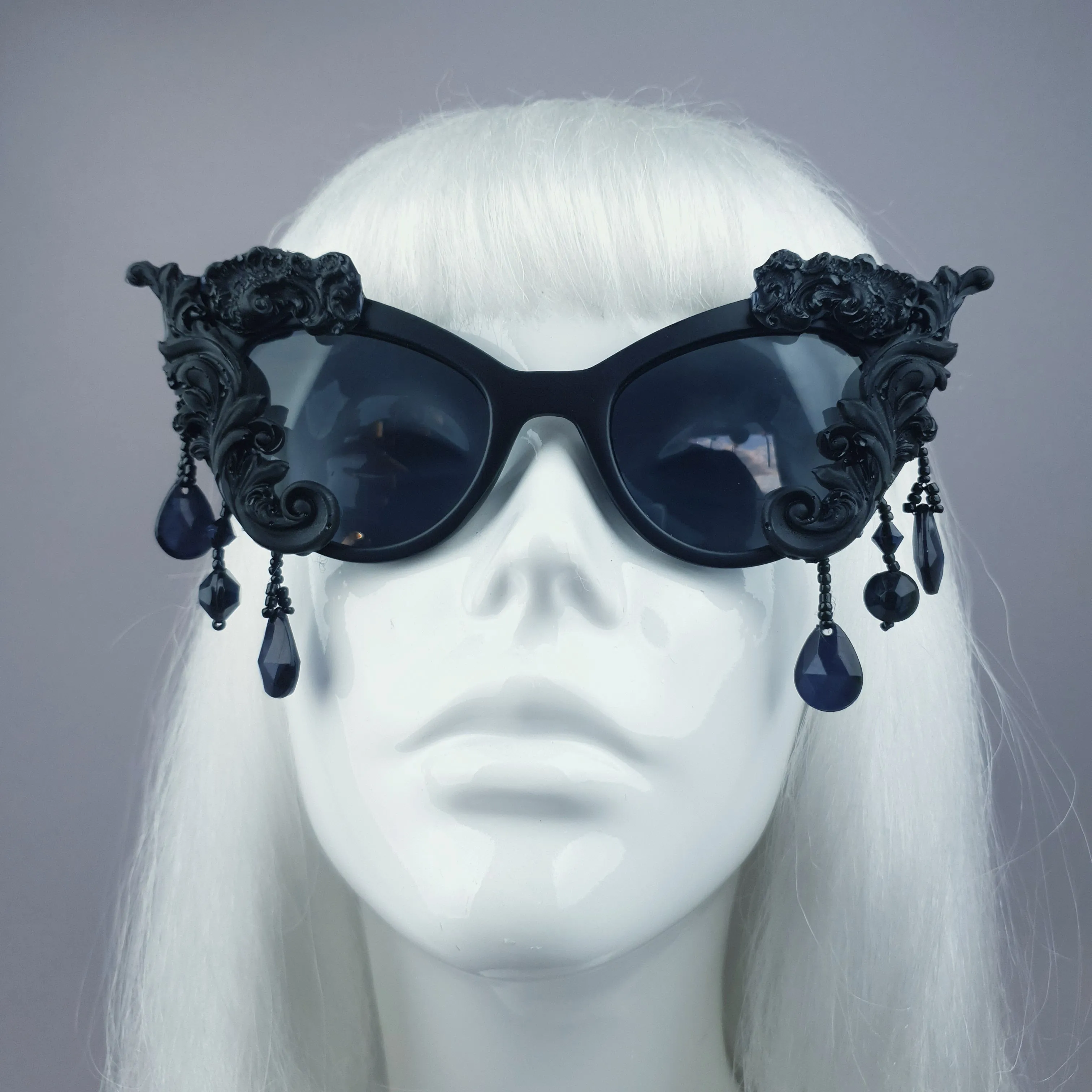 "Angel Eyes" Black Filigree Beading Catseye Sunglasses