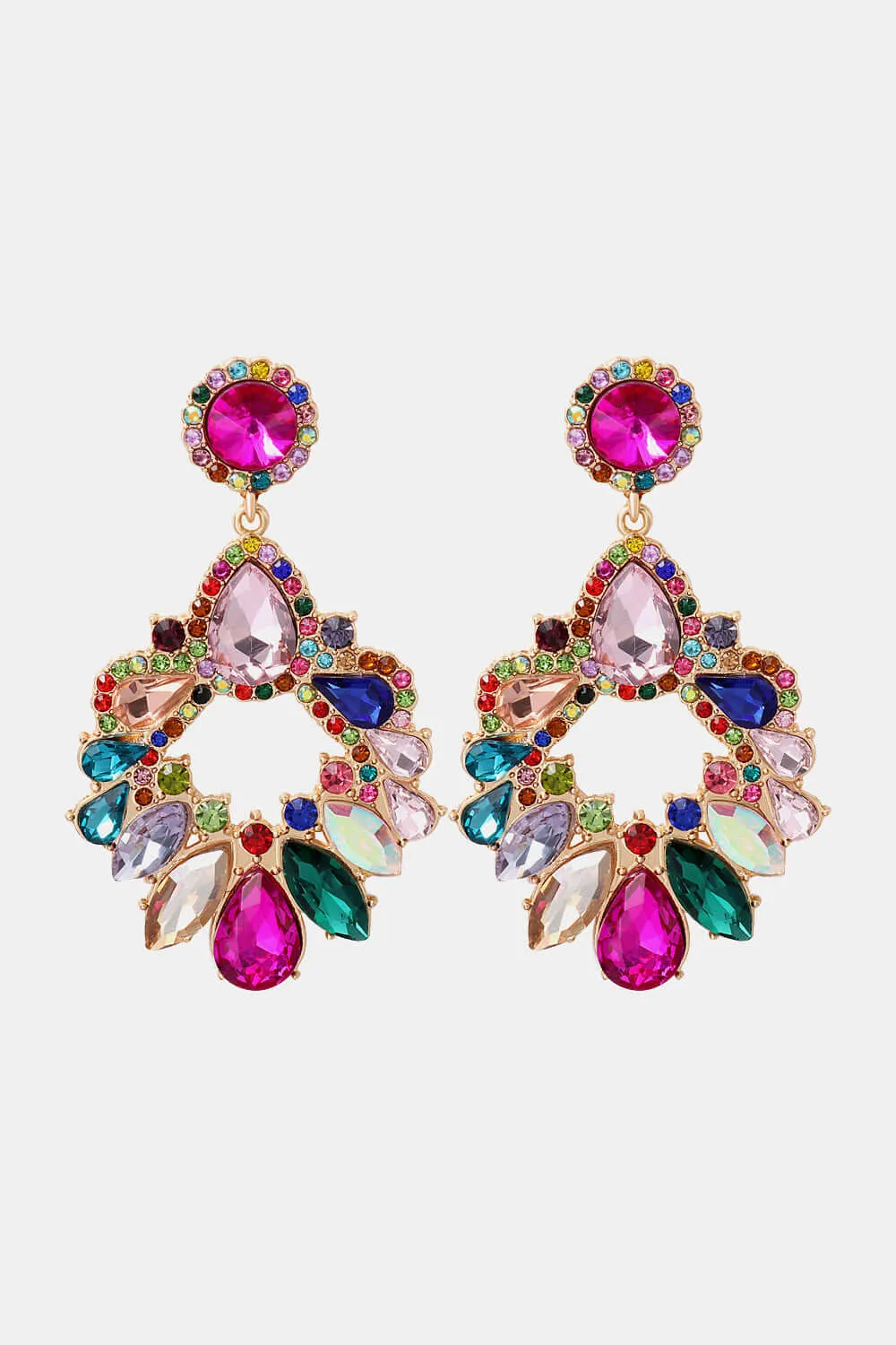Radiant Fusion: Modern Zinc Alloy and Glass Stone Dangle Earrings