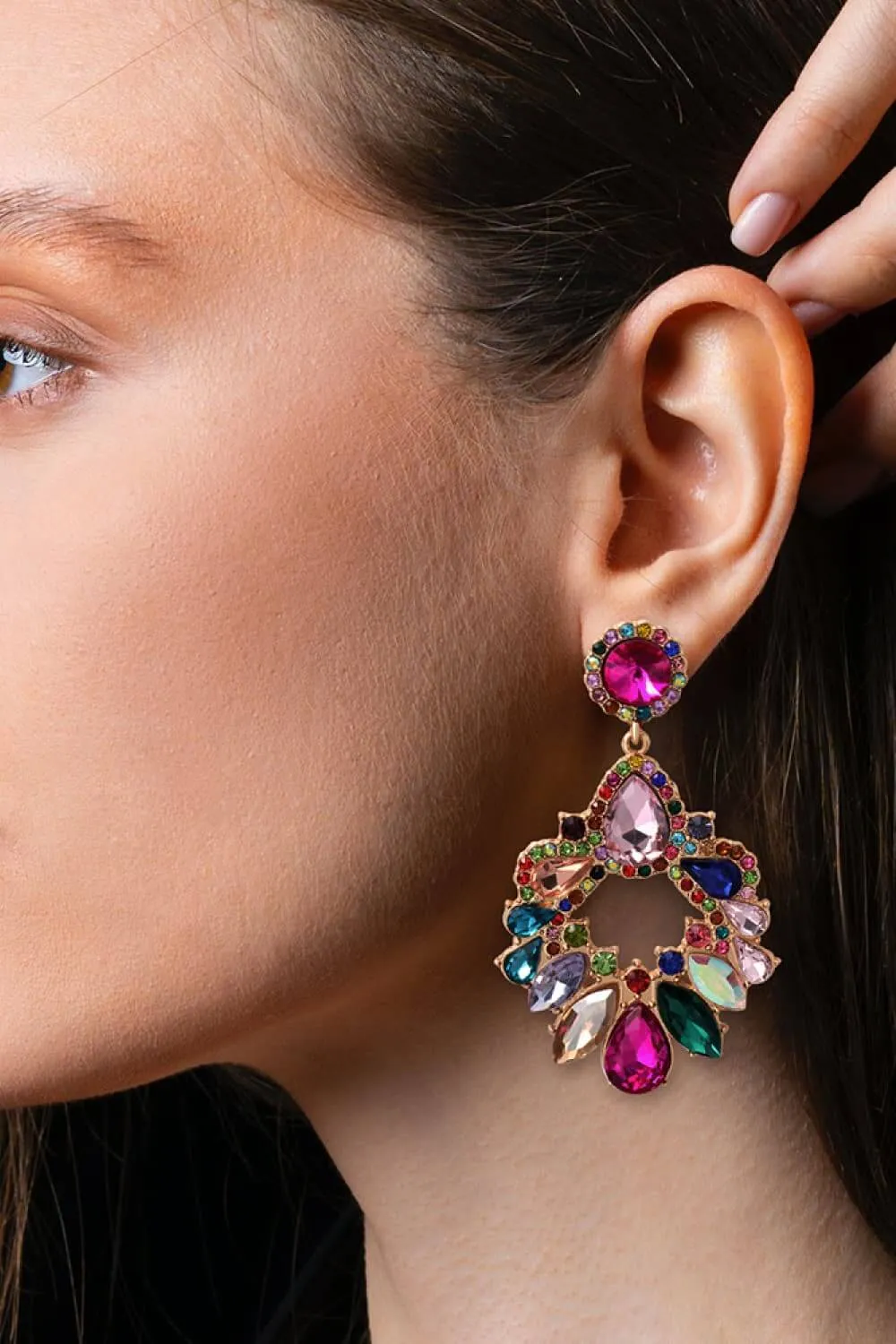 Radiant Fusion: Modern Zinc Alloy and Glass Stone Dangle Earrings