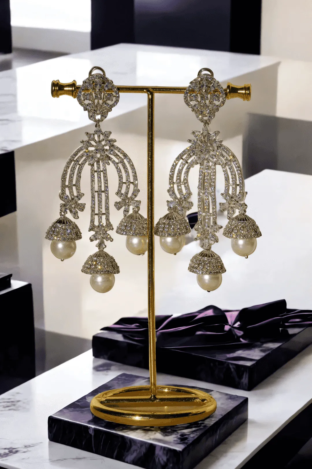 Raina- Luxe Rhodium Plated Pearl Drop Earrings