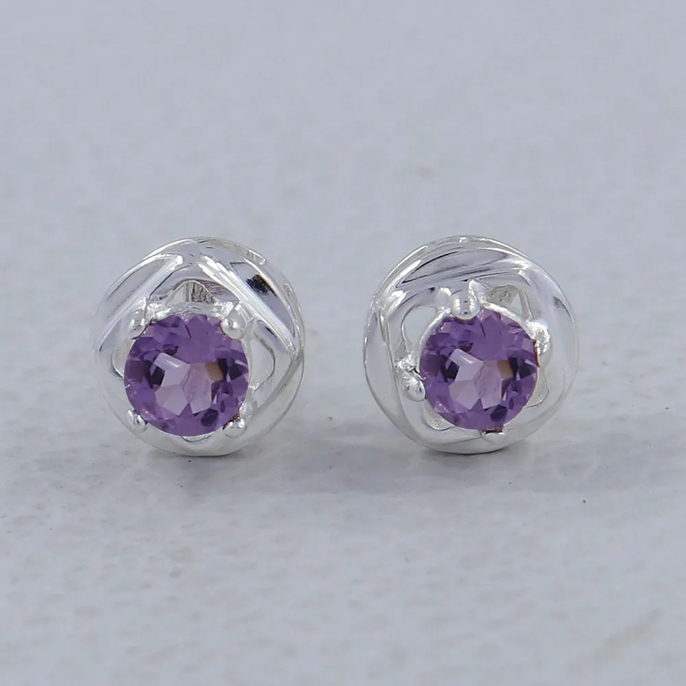 Rainbow Moonstone Studs Silver Earrings