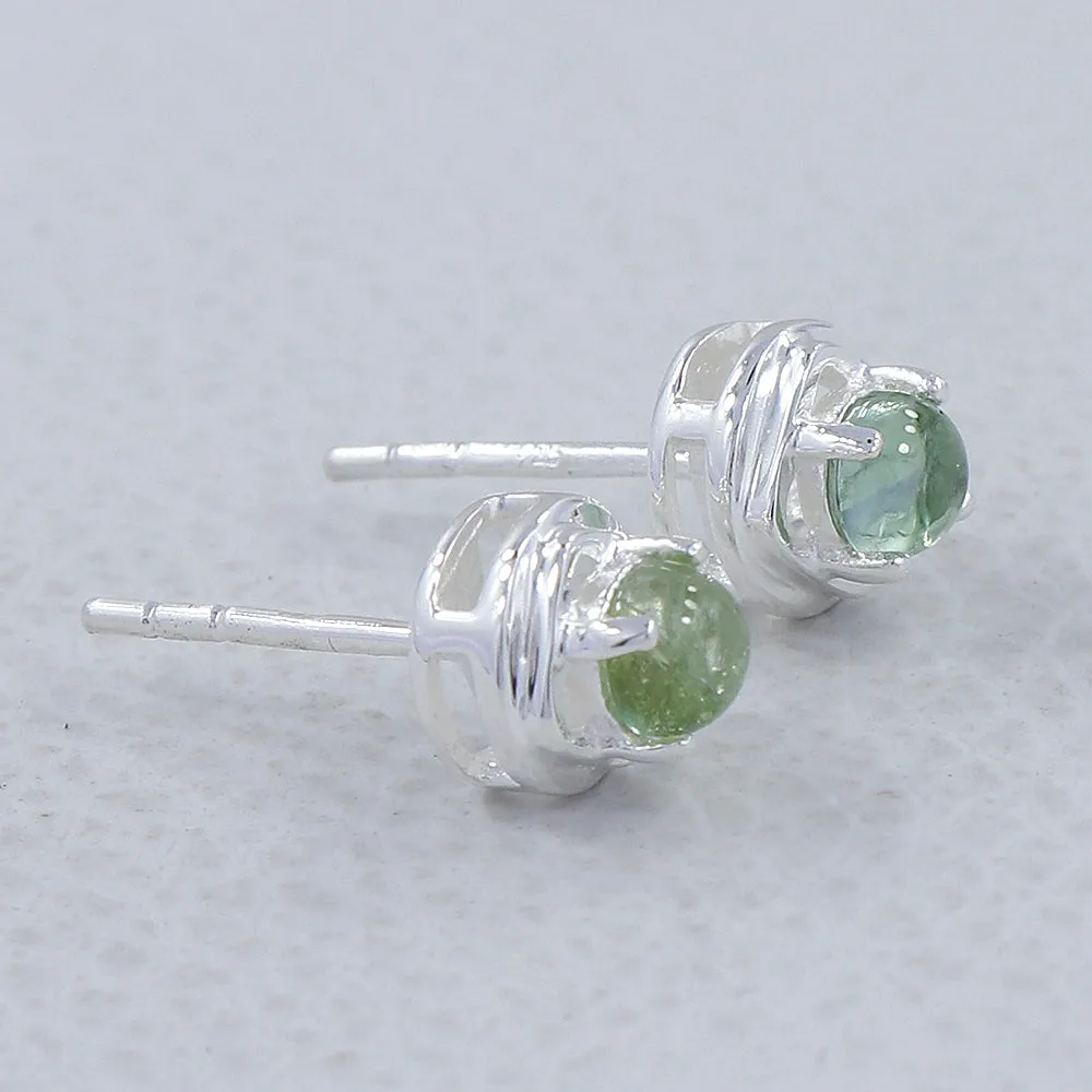 Rainbow Moonstone Studs Silver Earrings