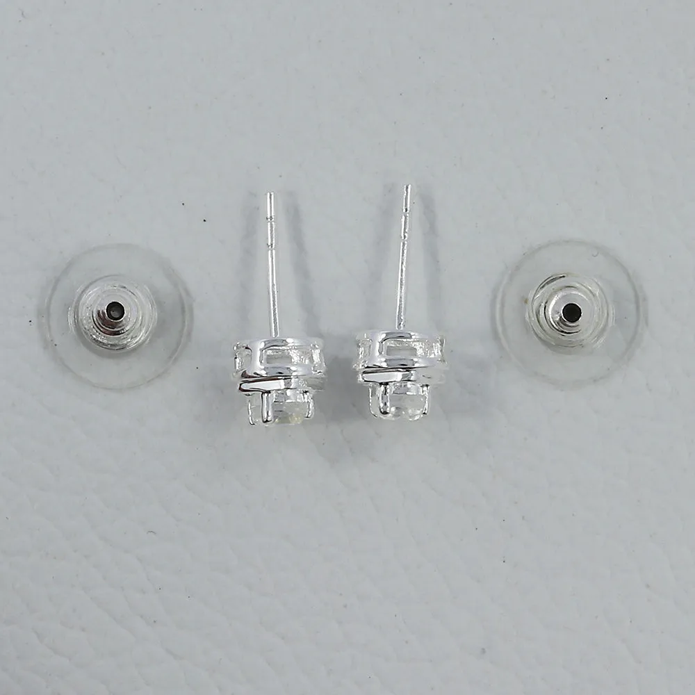 Rainbow Moonstone Studs Silver Earrings