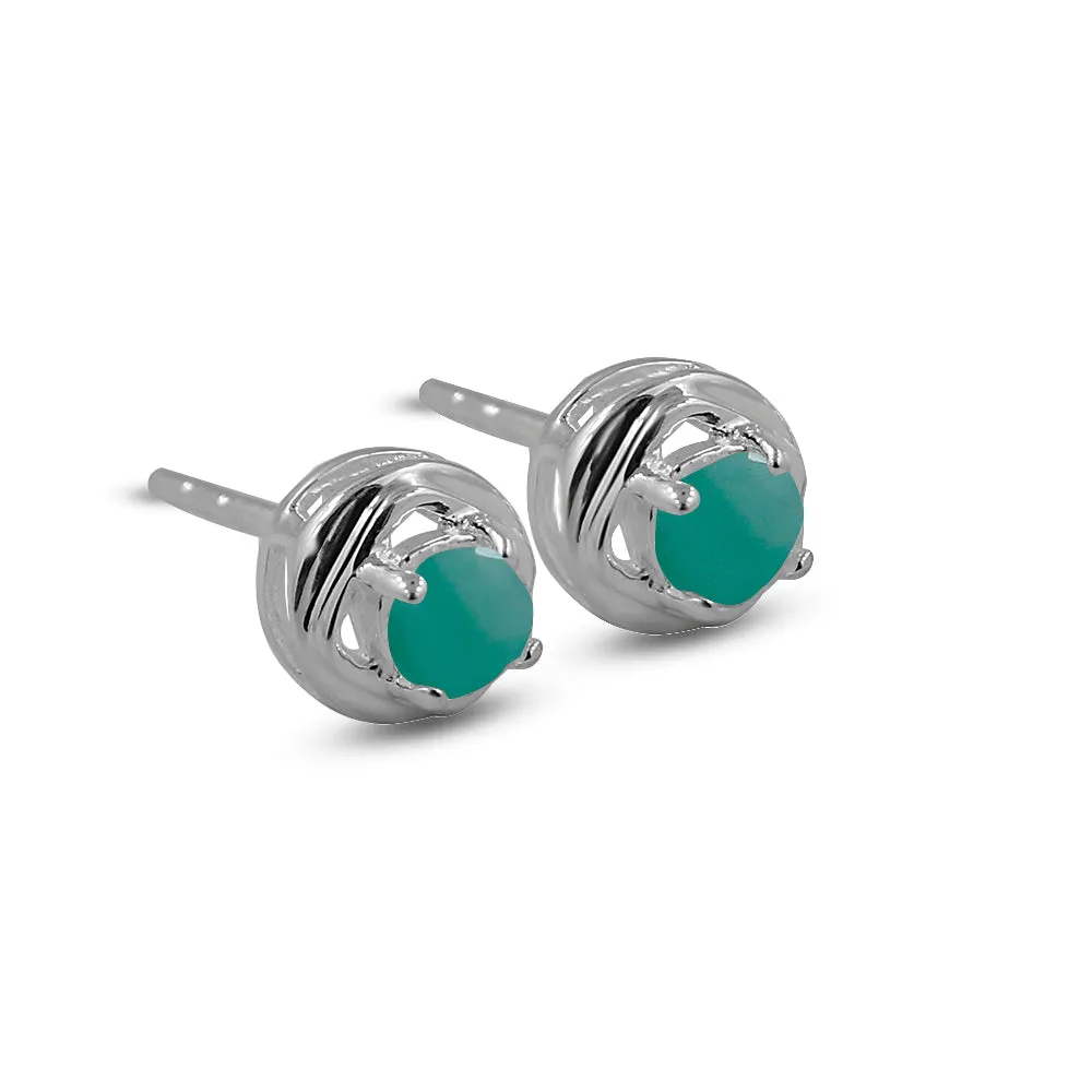 Rainbow Moonstone Studs Silver Earrings