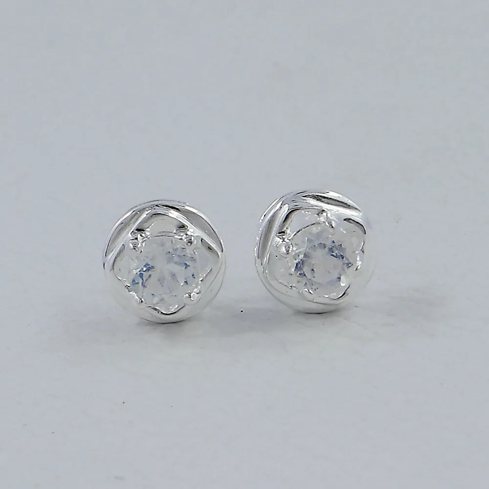 Rainbow Moonstone Studs Silver Earrings