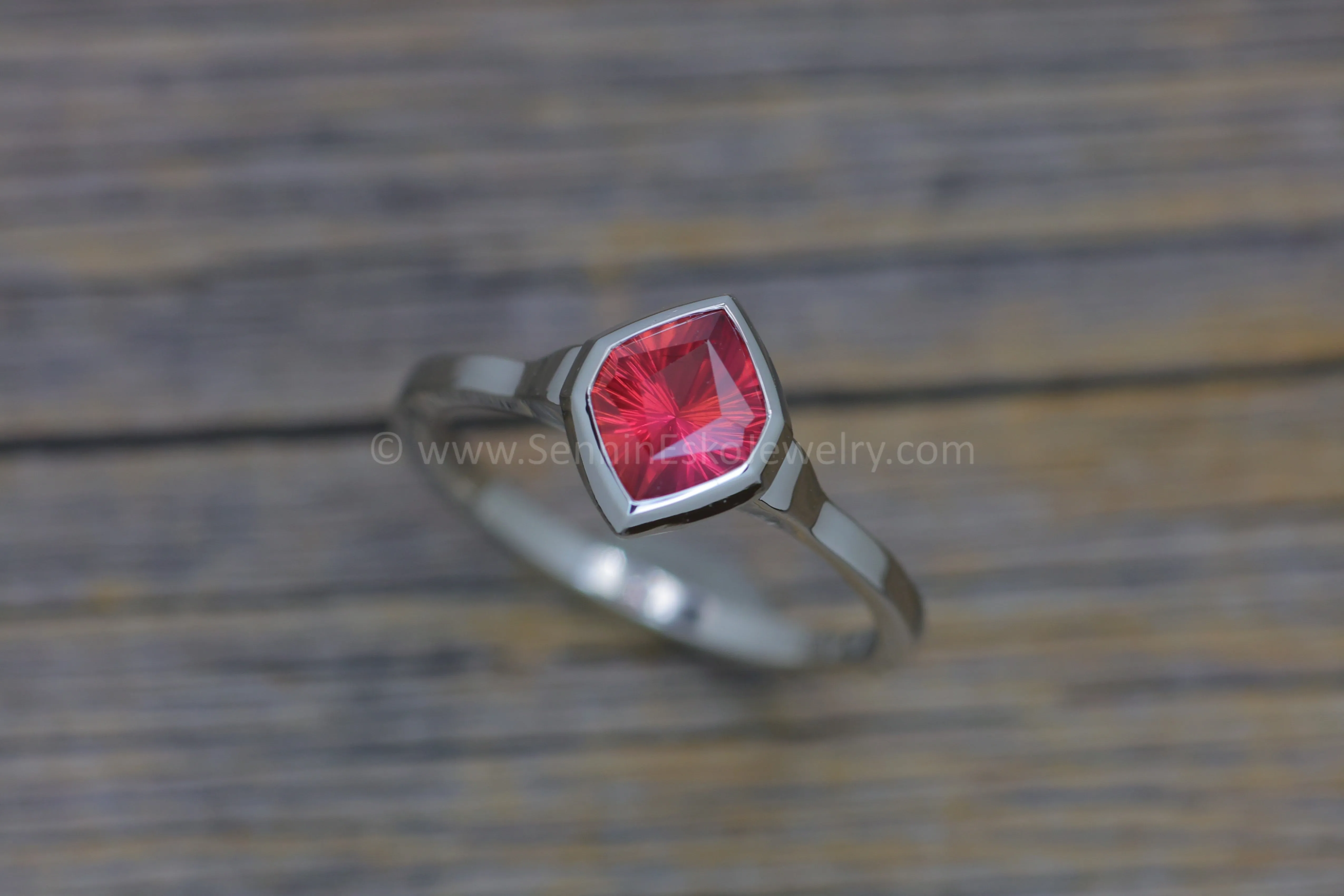 READY TO SHIP 0.82 Carat Ruby Platinum Bezel Ring - Size 6.5