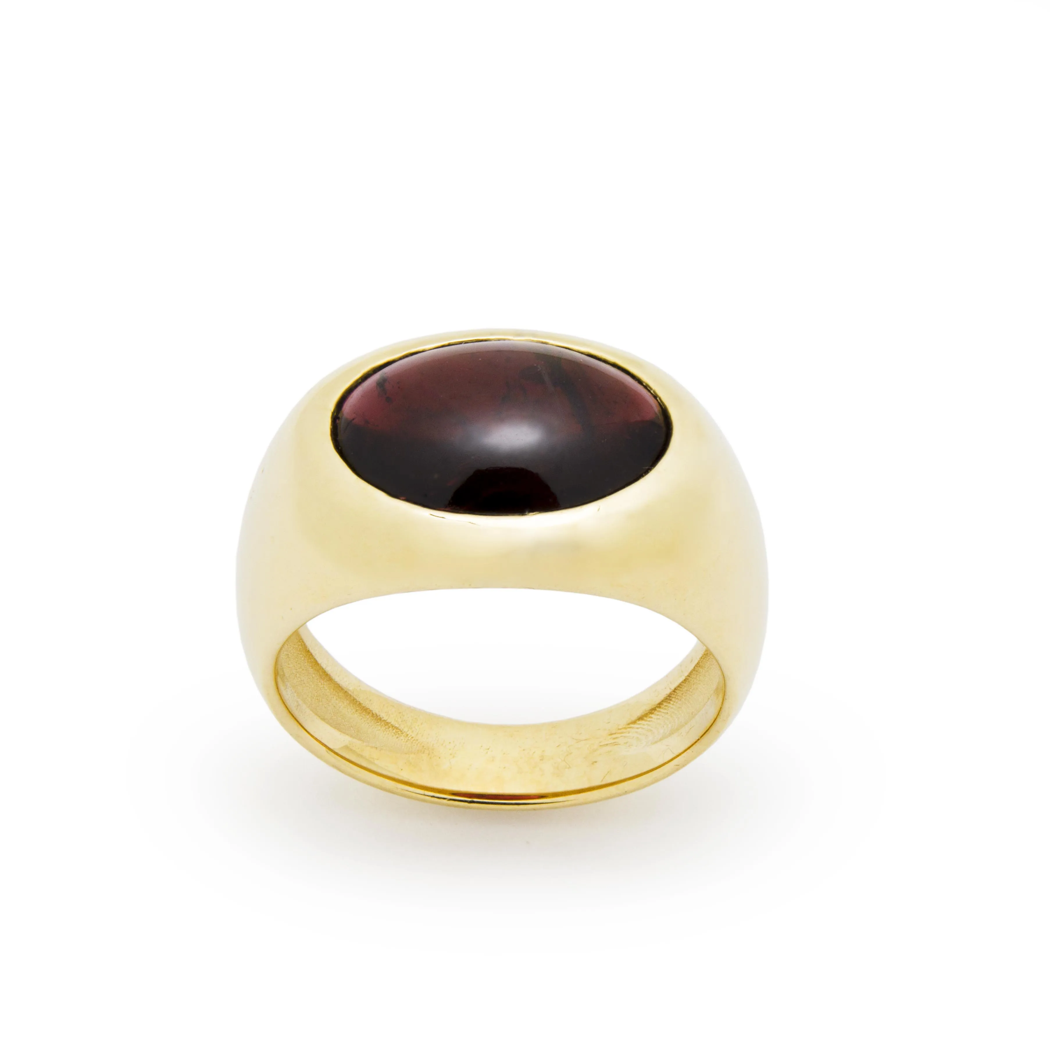RG1923 Dramatic Garnet Cabochon Cocktail Ring In Modern Gold Setting