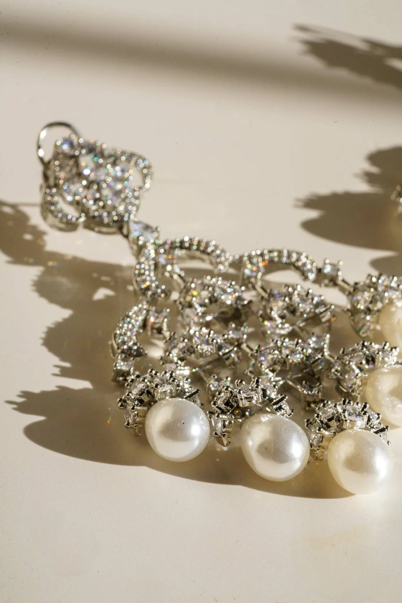 Sahara Chandelier Earrings - Rhodium-Plated with Pearl Accents