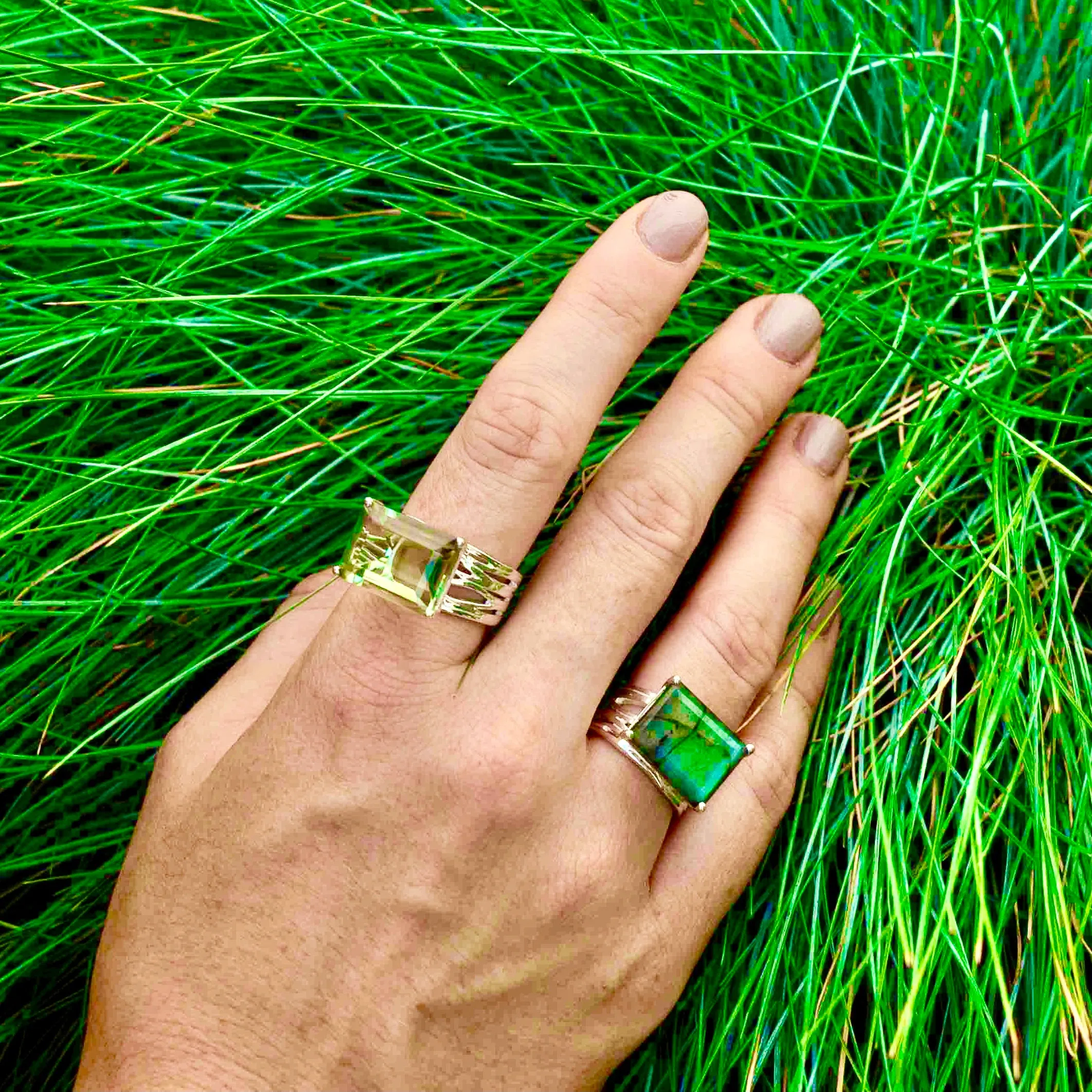 Silver Cocktail Ring Green Amethyst Pietra