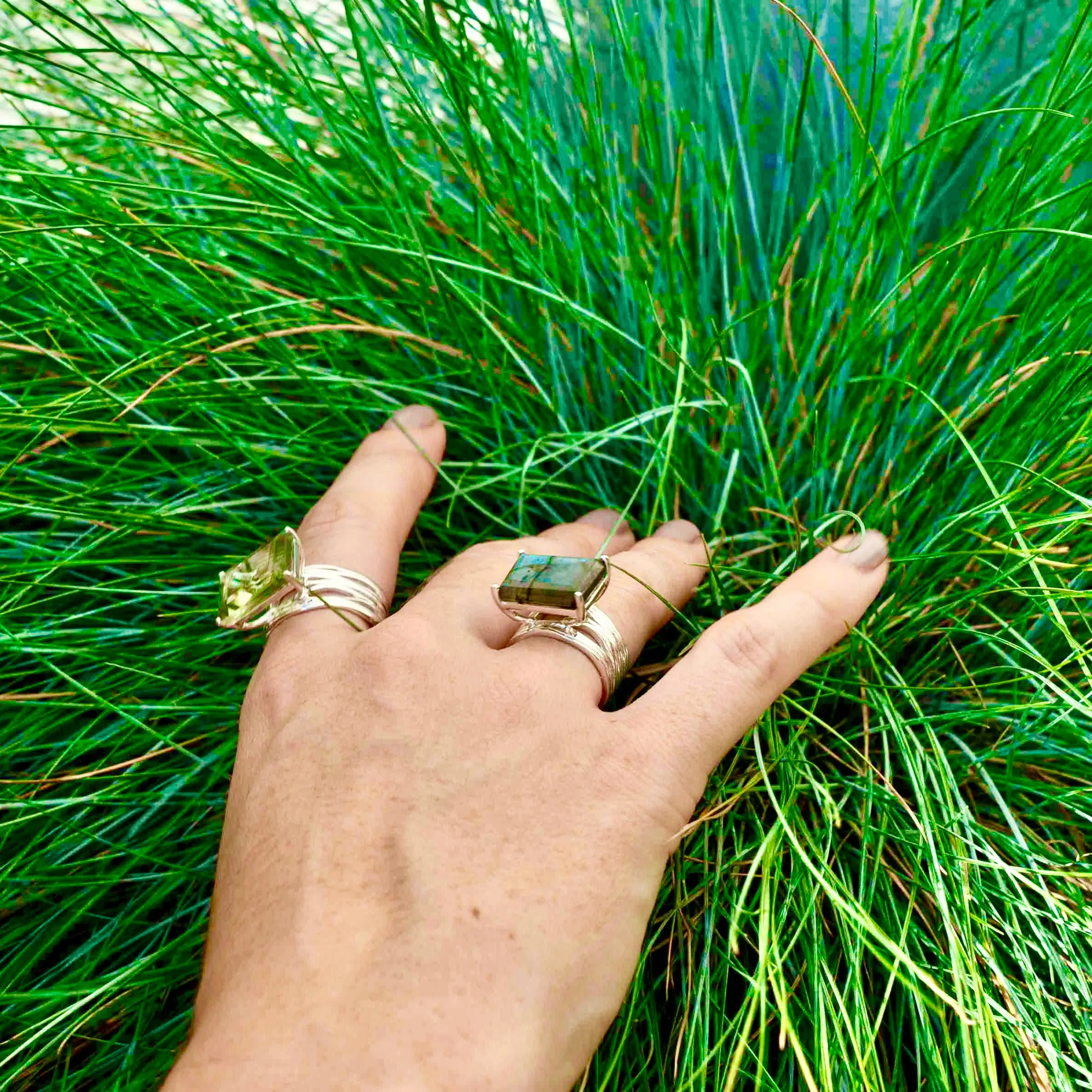 Silver Cocktail Ring Green Amethyst Pietra