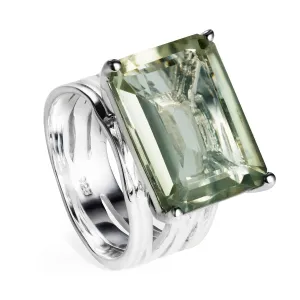 Silver Cocktail Ring Green Amethyst Pietra