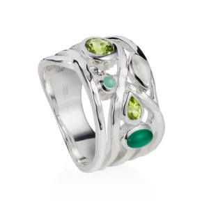 Silver Cocktail Ring Green Gemstones Liana