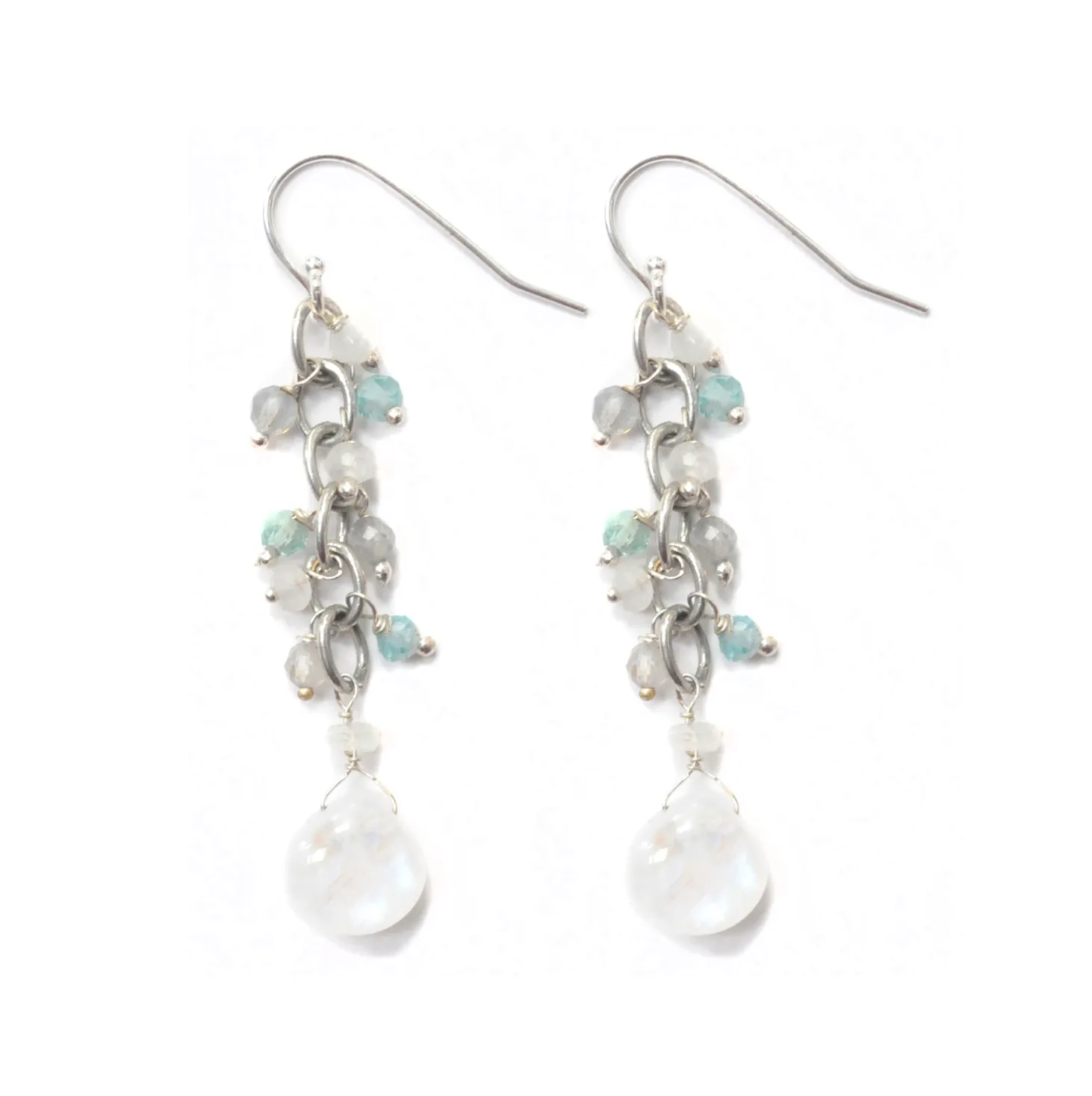 Silver Rain Drop Earrings in Moonstone