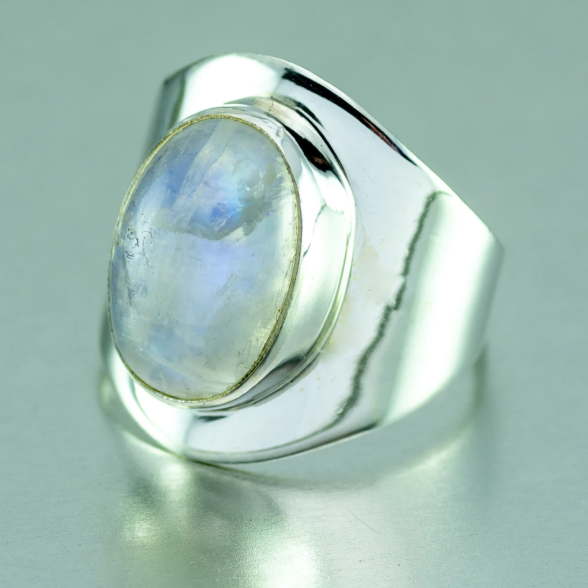Small Rainbow Moonstone Oval Ring