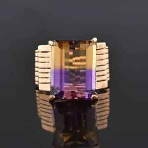 SOLD Retro 14K Gold Large 14 CTW Ametrine Ring, Sz 6