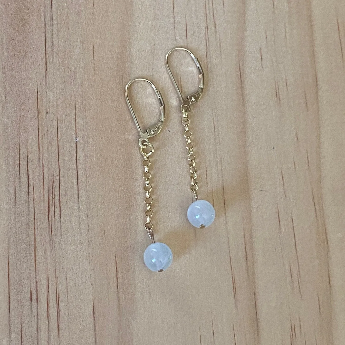 Solid 9 Carat Yellow Gold White Moonstone Earrings